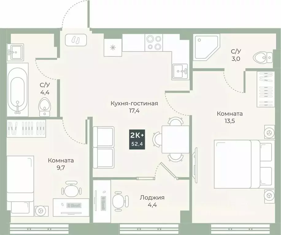 2-к кв. Курганская область, Курган Заозерный жилрайон, 6А мкр, ул. ... - Фото 1