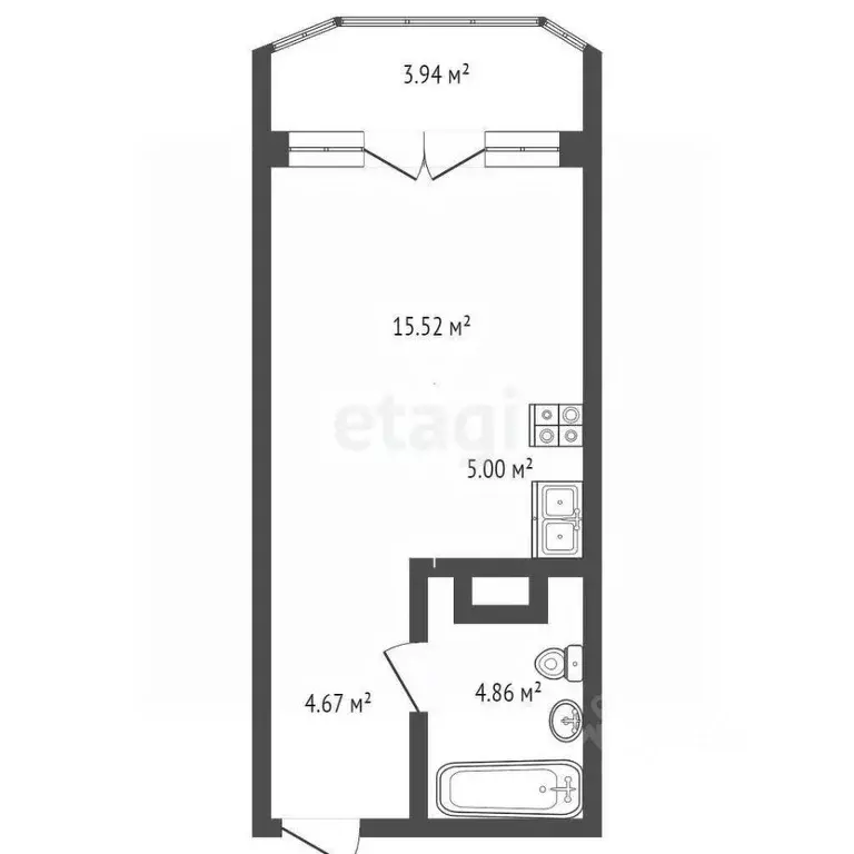 Студия Крым, Ялта ул. Руданского, 21А (34.0 м) - Фото 1
