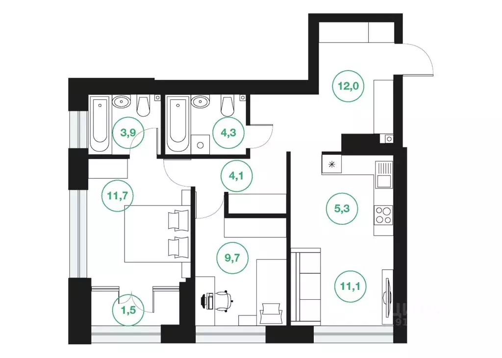3-к кв. Башкортостан, Уфа ул. Подполковника Недошивина (63.6 м) - Фото 1