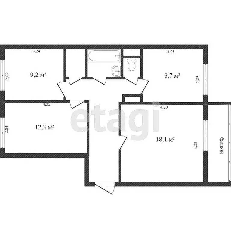 3-комнатная квартира: Тобольск, микрорайон 7А, 39А (67 м) - Фото 0