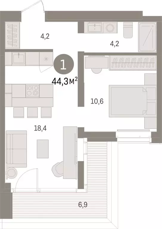 1-комнатная квартира: Тюмень, жилой комплекс На Минской (44.31 м) - Фото 1
