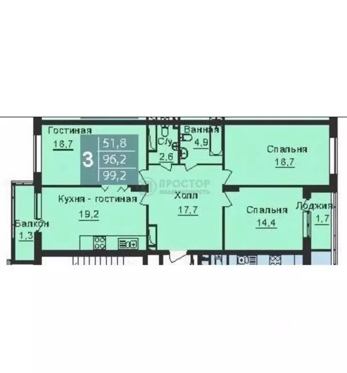 3-к кв. Московская область, Люберцы ул. Урицкого, 16к2 (99.2 м) - Фото 2