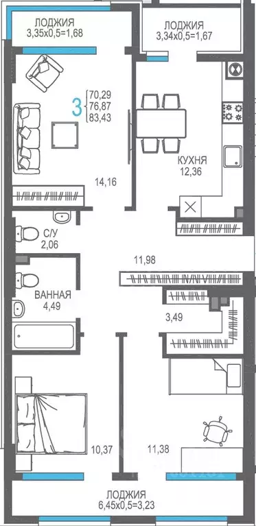 3-к кв. Крым, Алушта На Фонтанке жилой комплекс (76.87 м) - Фото 1