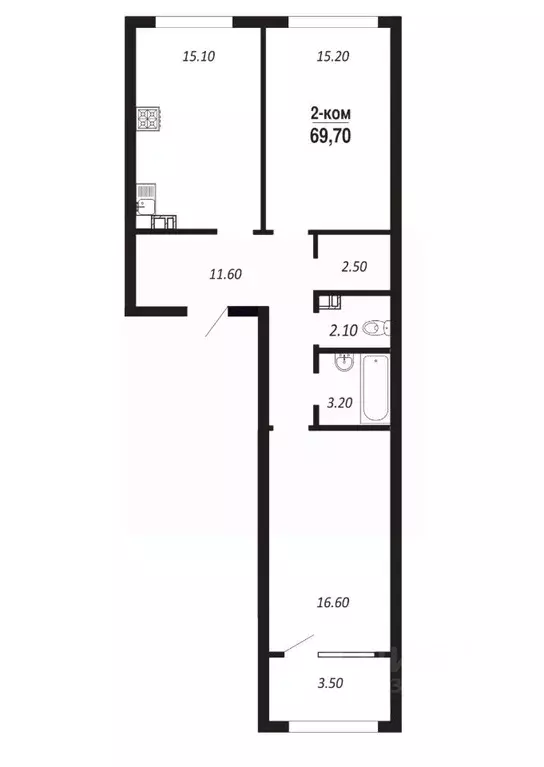 2-к кв. Омская область, Омск просп. Королева (69.7 м) - Фото 0