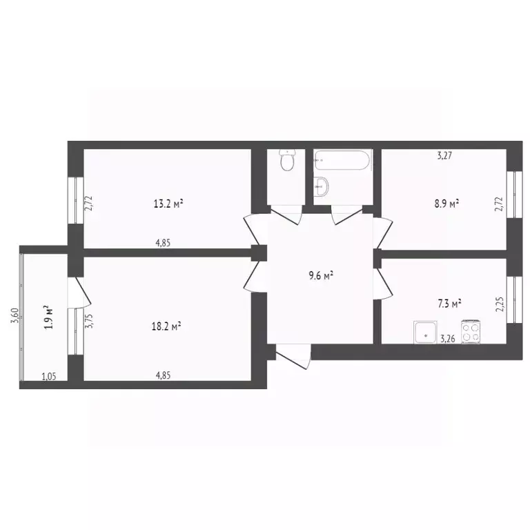 3-к кв. Омская область, Омск ул. Орджоникидзе, 268А (59.7 м) - Фото 1