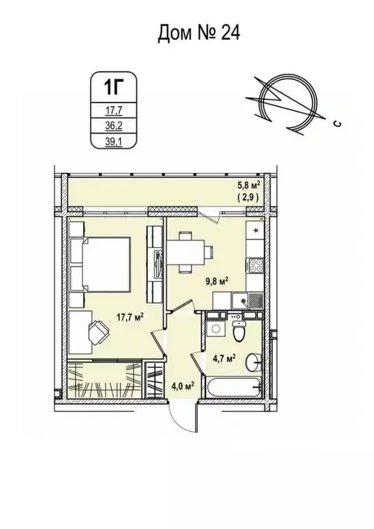 1-к кв. Кемеровская область, Кемерово 68-й мкр,  (39.1 м) - Фото 0