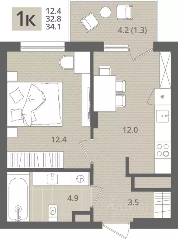 1-к кв. Калининградская область, Пионерский пос. Рыбное,  (34.1 м) - Фото 1