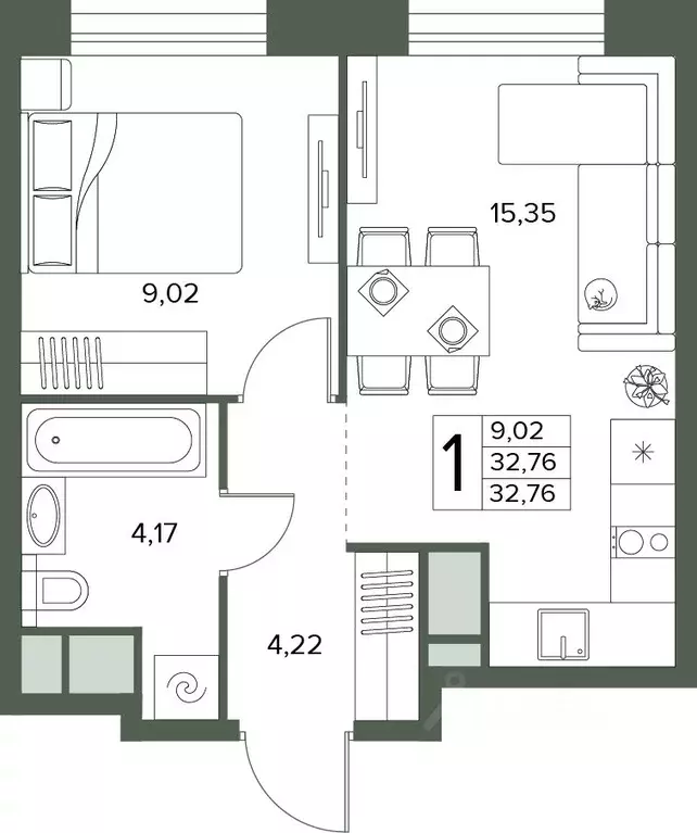 2-к кв. Московская область, Серпухов  (32.76 м) - Фото 1