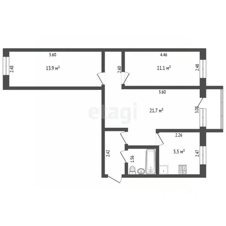 3-к кв. Тюменская область, Тюмень ул. Декабристов, 141 (55.0 м) - Фото 2