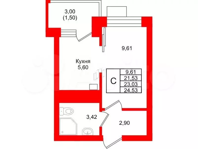 1-к. квартира, 23 м, 3/7 эт. - Фото 1