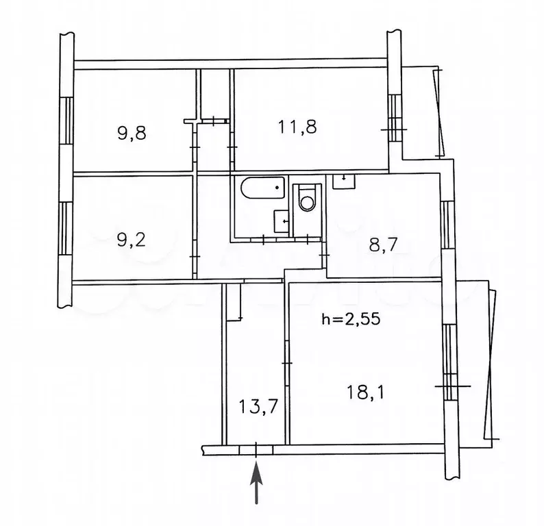 4-к. квартира, 76,7 м, 9/9 эт. - Фото 0
