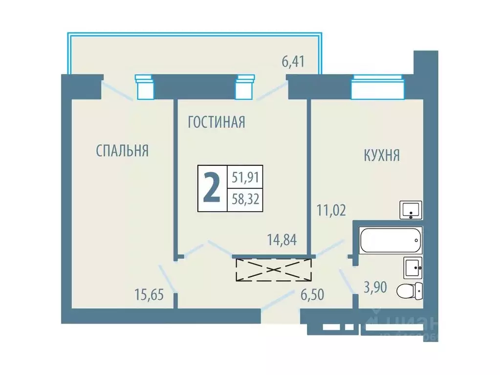 2-к кв. Красноярский край, Железногорск Комсомольская ул., 19 (58.32 ... - Фото 0