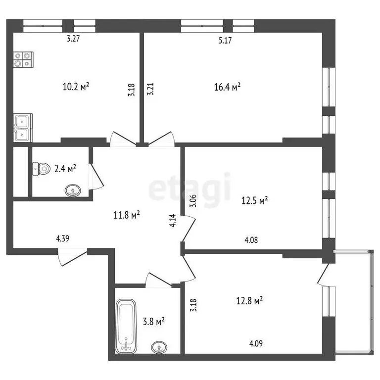 3-комнатная квартира: Калуга, улица Спартака, 15 (70.8 м) - Фото 1