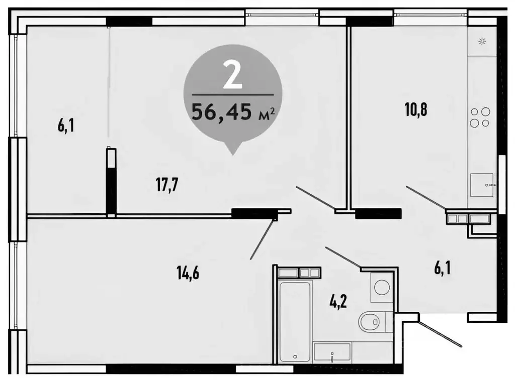 2-к кв. Тюменская область, Тюмень Мелиораторов мкр, ул. Голышева, 6Ак2 ... - Фото 2