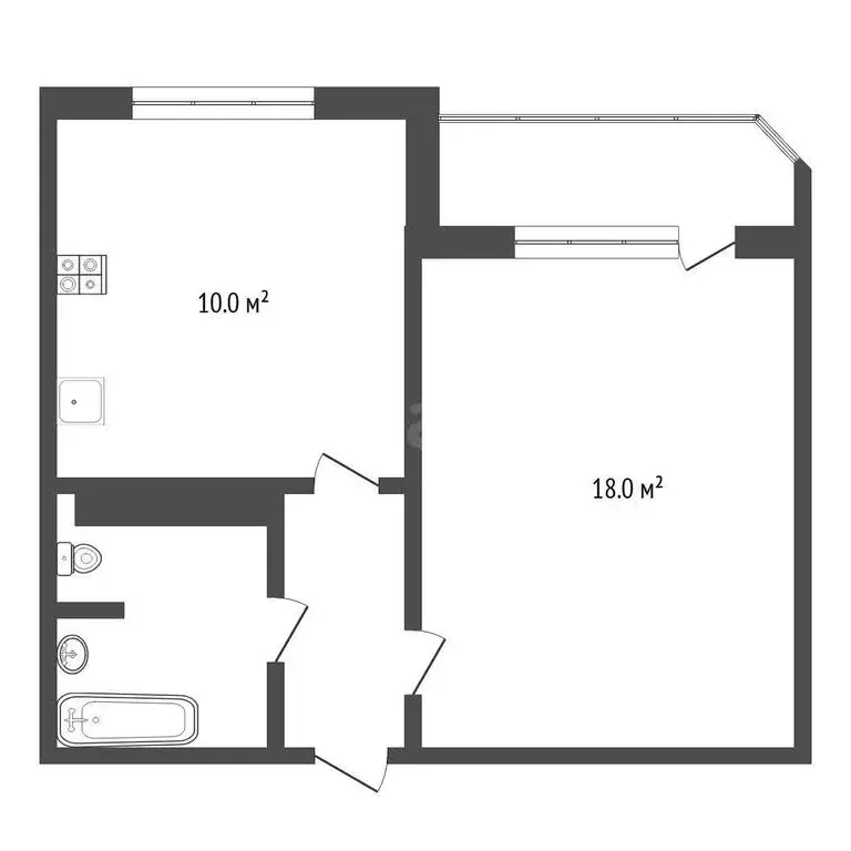 1-комнатная квартира: Тюмень, улица Федюнинского, 56 (39.5 м) - Фото 1