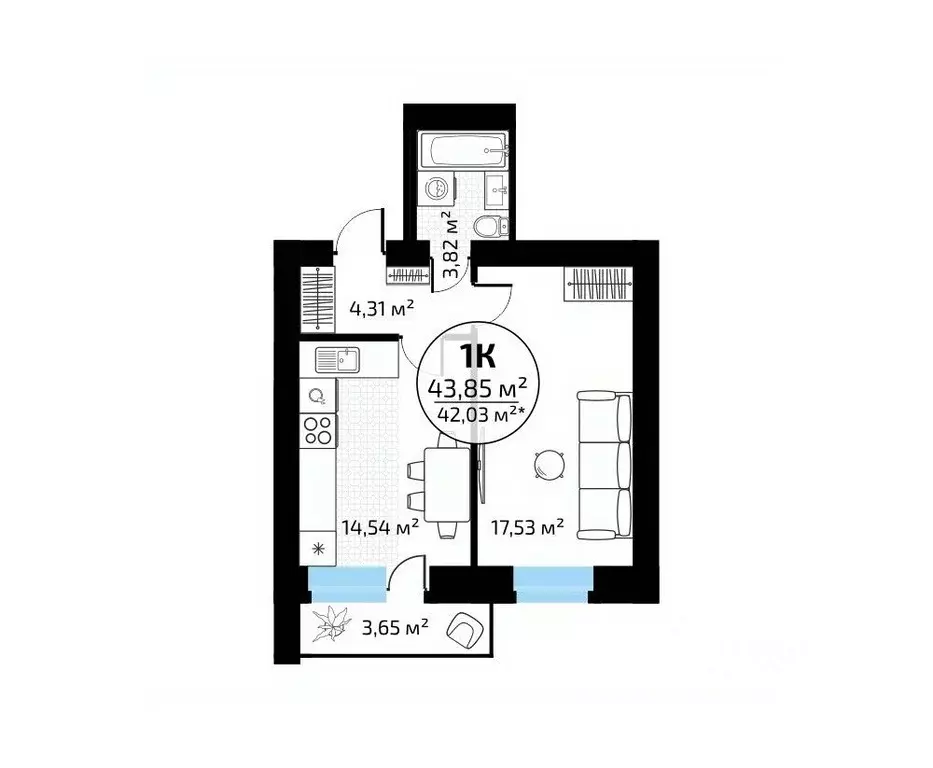 1-к кв. Самарская область, Самара пос. Мехзавод, 1-й кв-л, 50 (43.85 ... - Фото 1