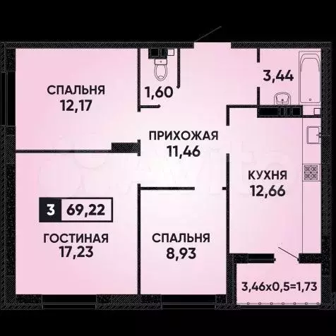 3-к. квартира, 69 м, 15/24 эт. - Фото 0