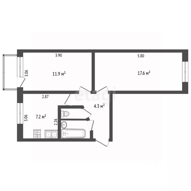 2-к кв. Татарстан, Набережные Челны Шишкинский бул., 22 (43.9 м) - Фото 2