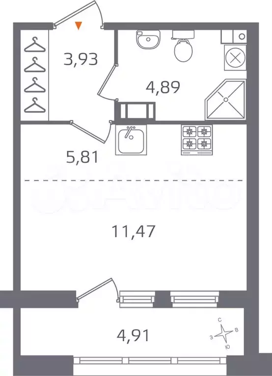 Квартира-студия, 28,6 м, 6/15 эт. - Фото 0