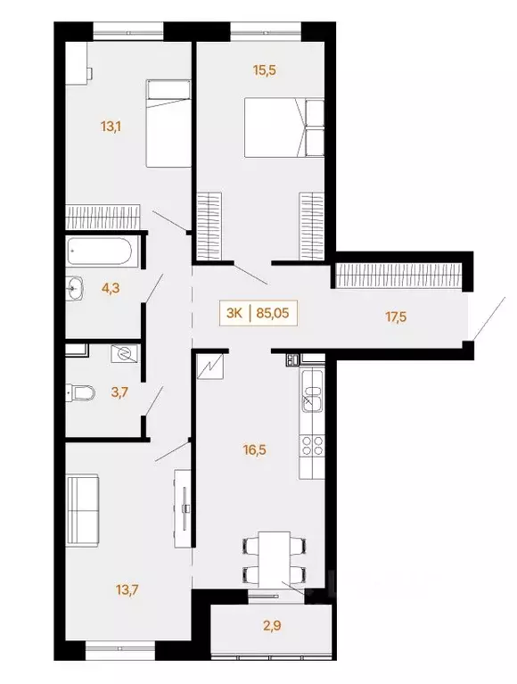 3-к кв. Ханты-Мансийский АО, Ханты-Мансийск Самаровская ул., 2А (85.75 ... - Фото 0