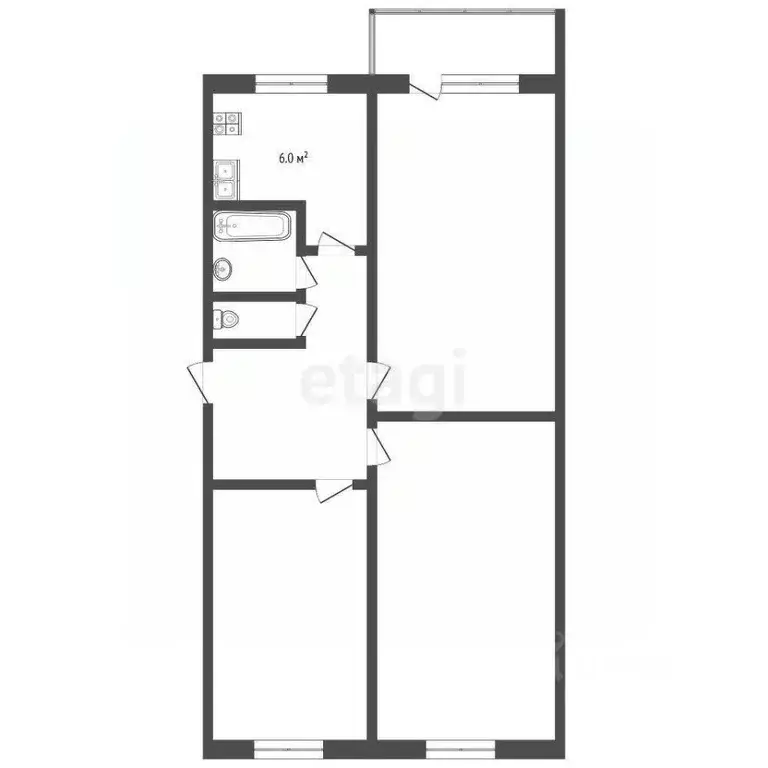 3-к кв. Челябинская область, Челябинск Гражданская ул., 23 (61.1 м) - Фото 2