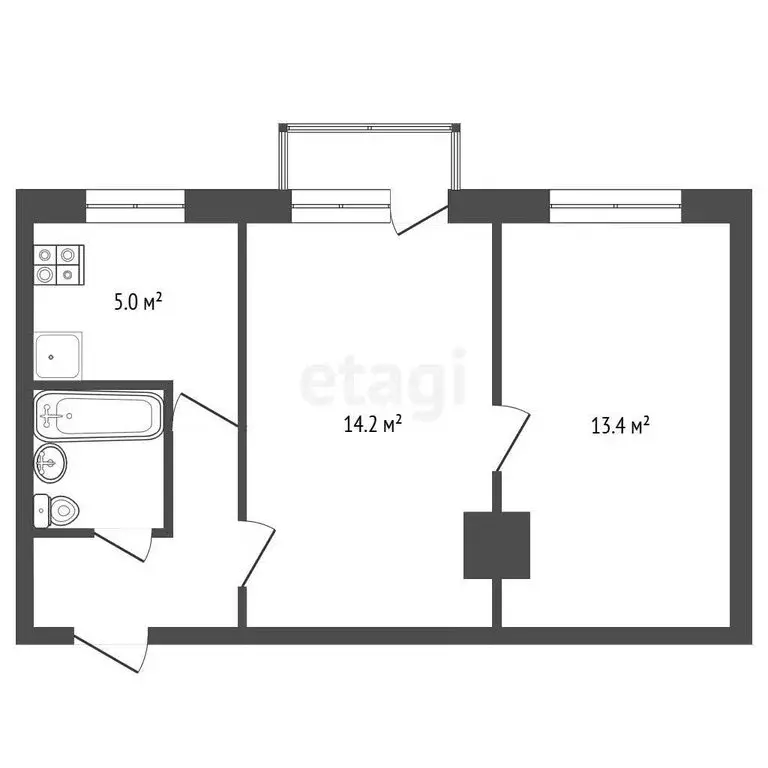 2-комнатная квартира: Севастополь, 2-я Бастионная улица, 14 (39 м) - Фото 1