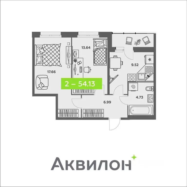 2-к кв. Архангельская область, Архангельск ул. Валявкина, 38 (54.13 м) - Фото 1