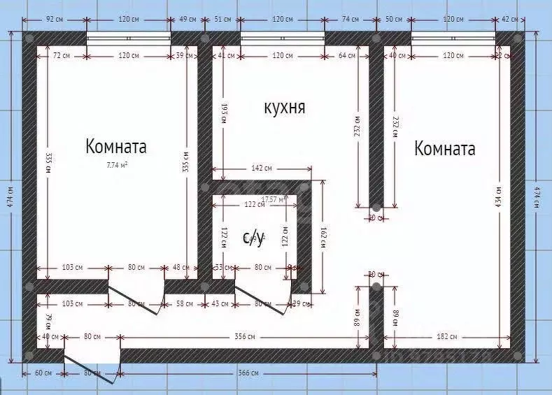 2-к кв. Татарстан, Казань ул. Восстания, 77 (42.3 м) - Фото 1