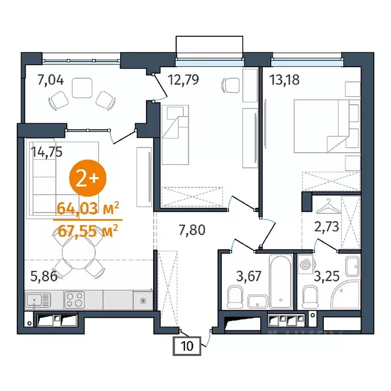 2-к кв. Тюменская область, Тюмень ул. Тимофея Кармацкого, 17 (64.03 м) - Фото 0