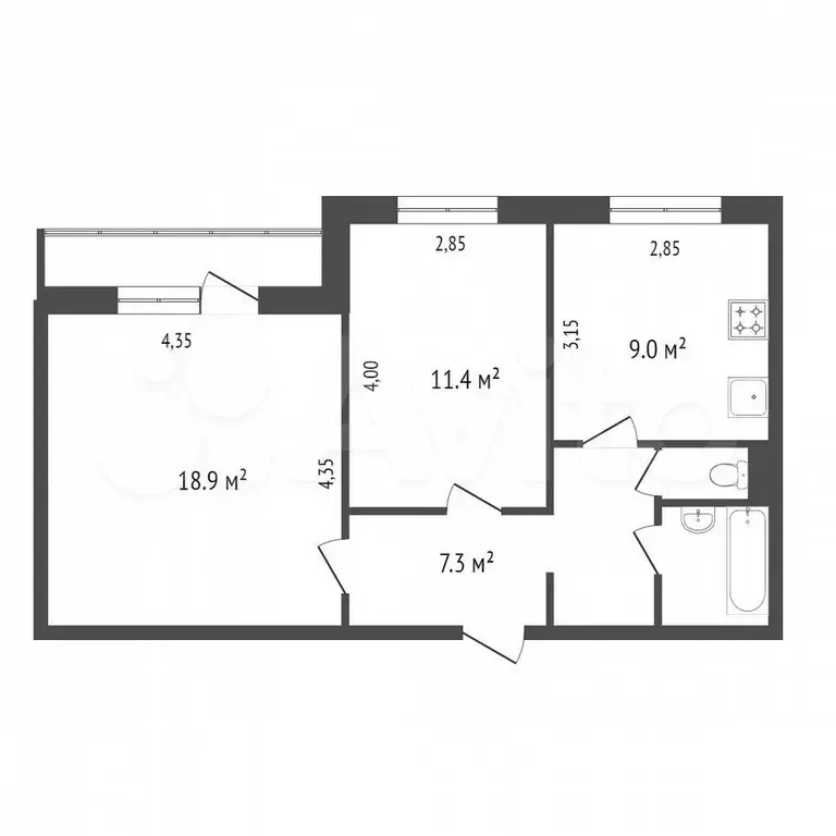 2-к. квартира, 52 м, 1/9 эт. - Фото 0