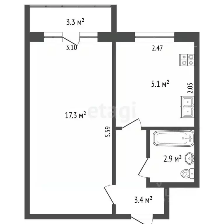 1-к кв. Крым, Ялта муниципальный округ, Никита пгт 11 (29.0 м) - Фото 2