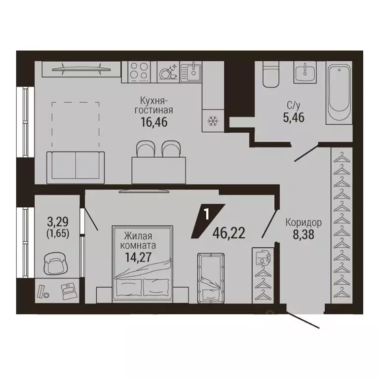 1-к кв. Свердловская область, Екатеринбург Центральный жилрайон, Дом 7 ... - Фото 1