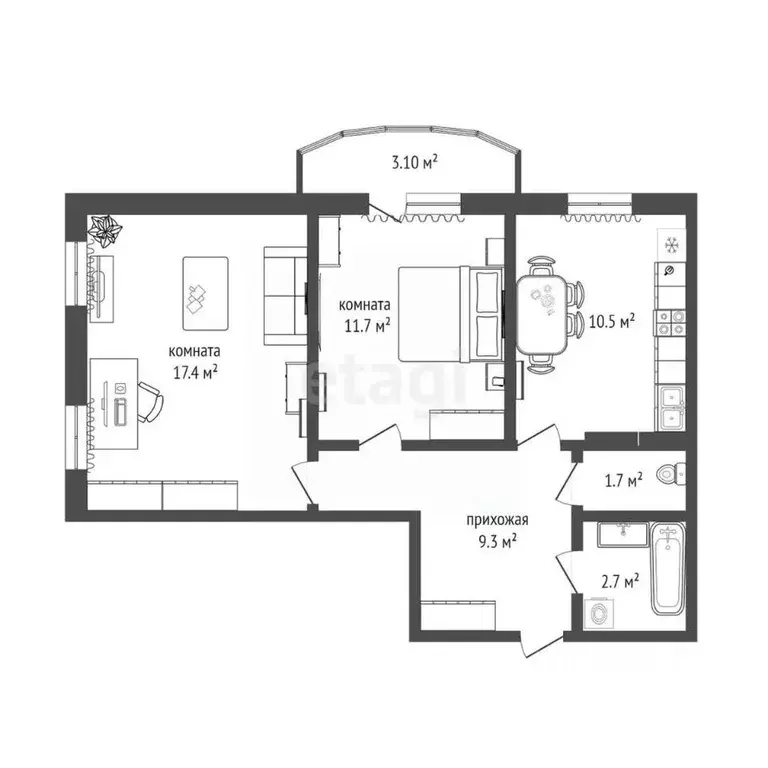 2-к кв. Тюменская область, Тюмень ул. Героев Космоса, 13к1 (53.3 м) - Фото 1