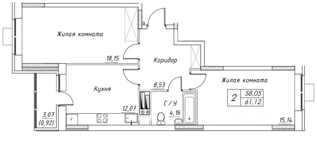 2-к кв. Московская область, Дмитров  (61.12 м) - Фото 0