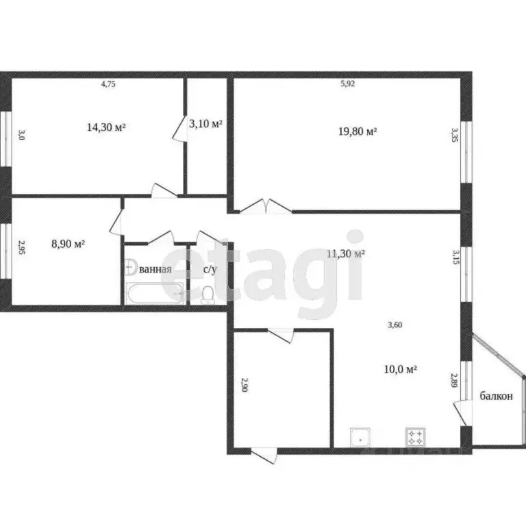 4-к кв. Ханты-Мансийский АО, Сургут ул. Чехова, 14/3 (90.0 м) - Фото 1