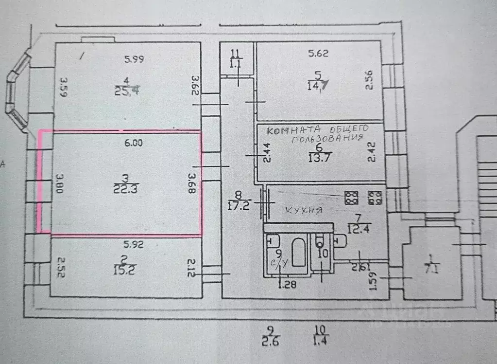 Комната Санкт-Петербург ул. Маяковского, 22-24 (22.3 м) - Фото 2