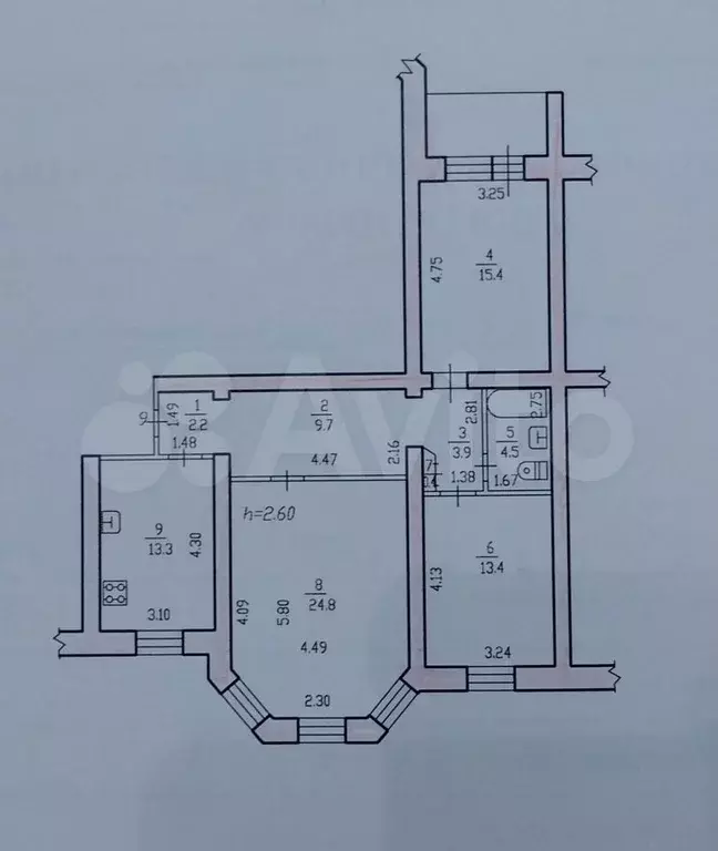 3-к. квартира, 87,6 м, 3/5 эт. - Фото 0