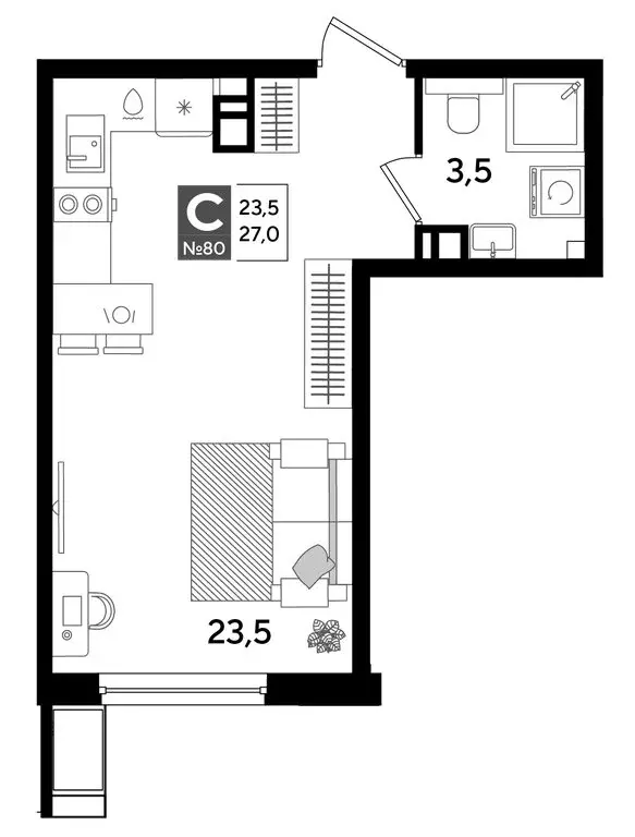 Квартира-студия: Краснодар, микрорайон Догма Парк (27 м) - Фото 0