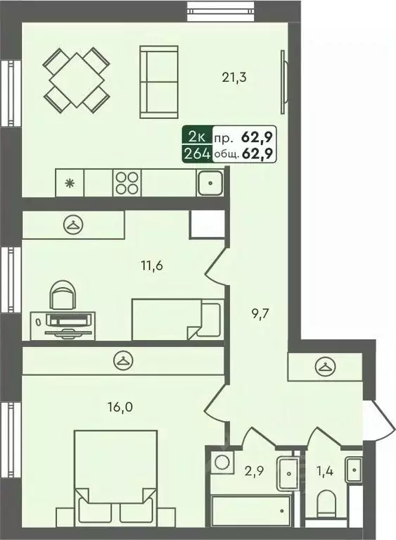 2-к кв. Курганская область, Курган Заозерный жилрайон, 6А мкр, 25/4 ... - Фото 0