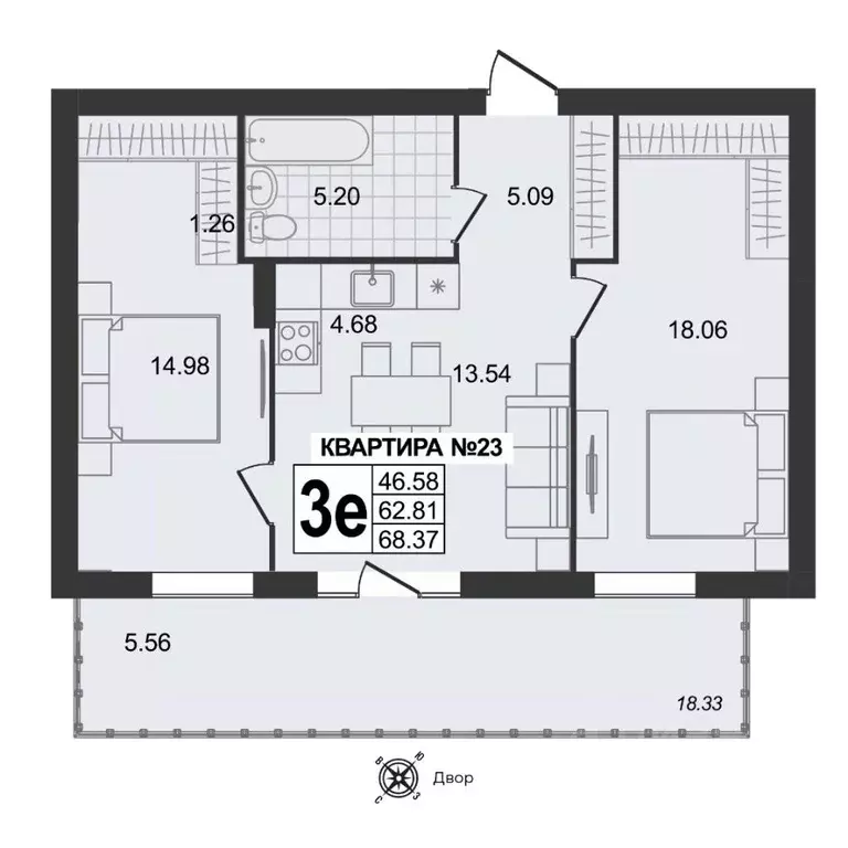 3-к кв. Владимирская область, Муром ул. 1-я Новослободская (68.37 м) - Фото 0