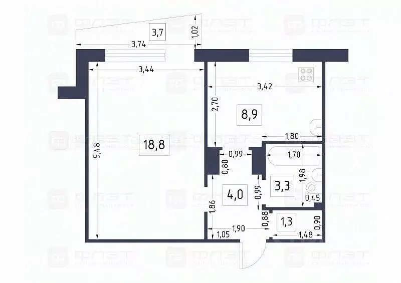 1-к кв. Татарстан, Казань ул. Рихарда Зорге, 76 (37.4 м) - Фото 1