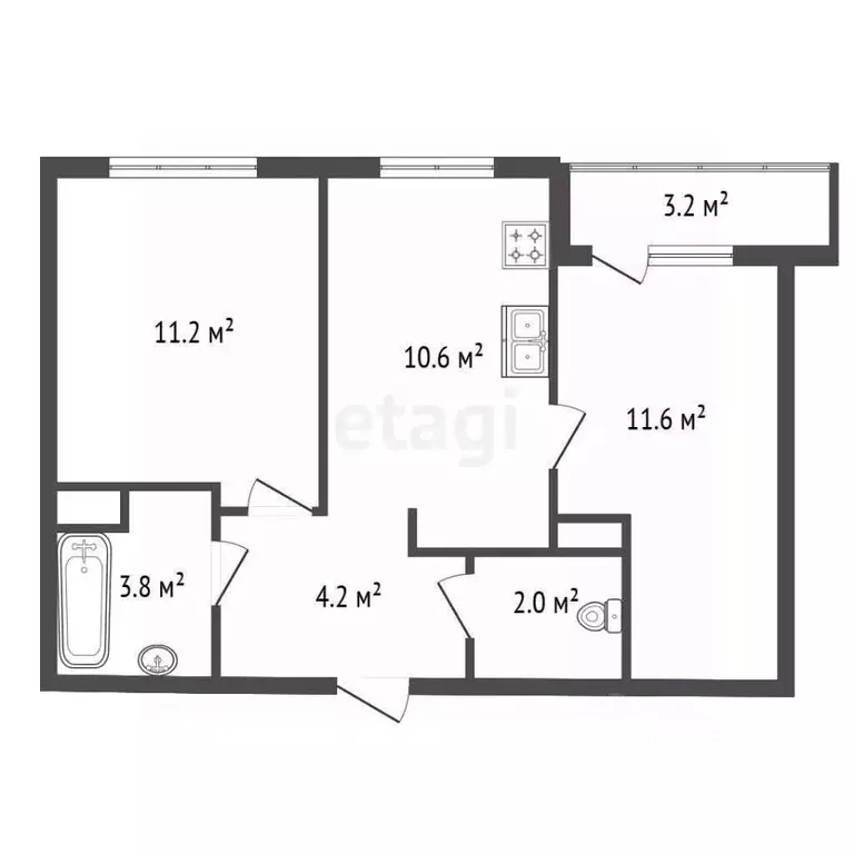 2-к кв. Ленинградская область, Кудрово г. Всеволожский район, ... - Фото 2
