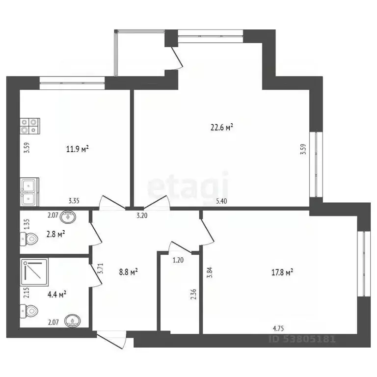 2-к кв. Ростовская область, Аксай ул. Платова, 72В (72.0 м) - Фото 2