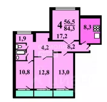 4-к кв. Москва Палехская ул., 21 (84.4 м) - Фото 2