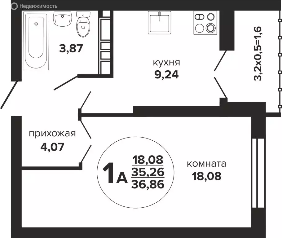 1-комнатная квартира: Краснодар, Прикубанский внутригородской округ, ... - Фото 0