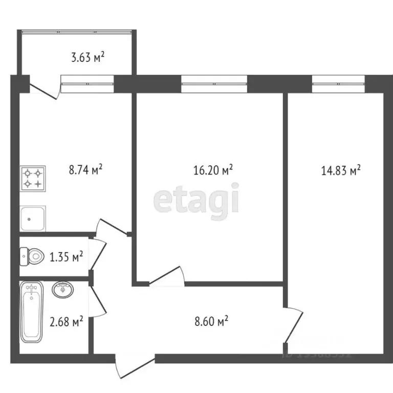 2-к кв. Красноярский край, Красноярск ул. Апрельская, 1 (55.0 м) - Фото 2