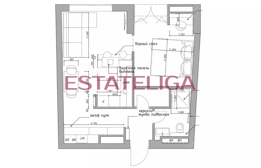 Квартира, 2 комнаты, 46 м - Фото 1