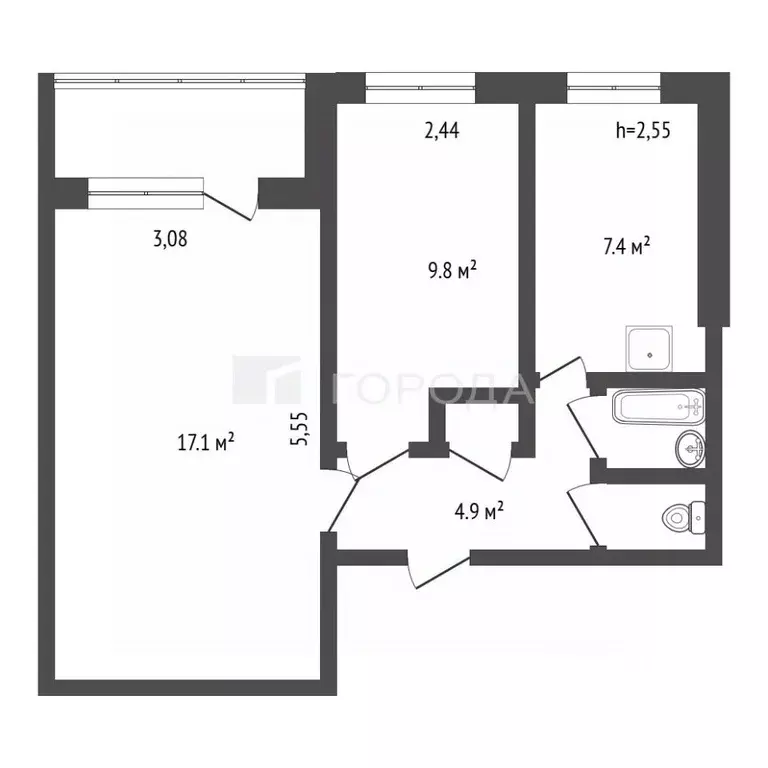 2-к кв. Кемеровская область, Новокузнецк ул. Косыгина, 85 (42.6 м) - Фото 2