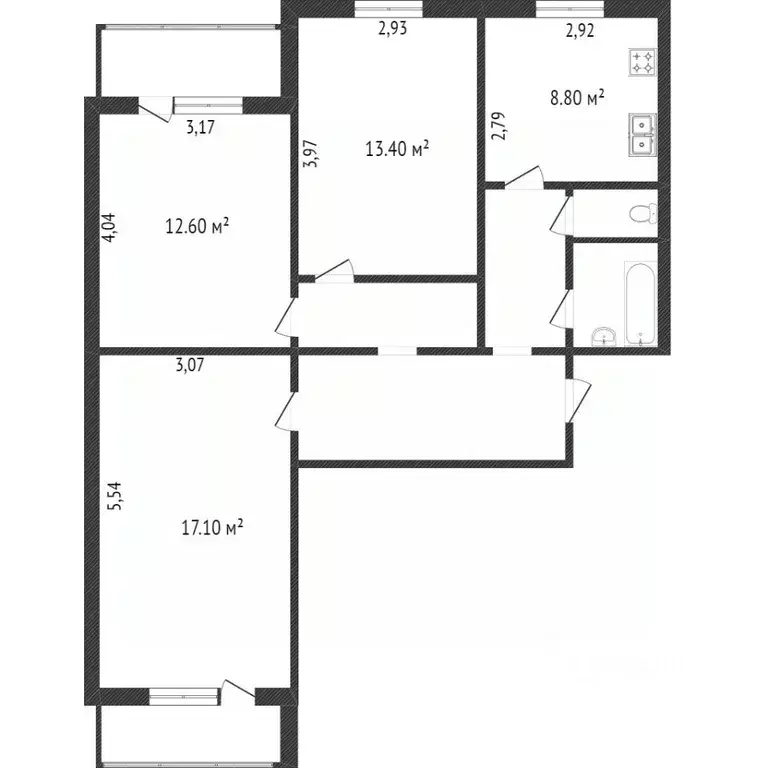 3-к кв. Белгородская область, Белгород ул. Конева, 27 (73.5 м) - Фото 1