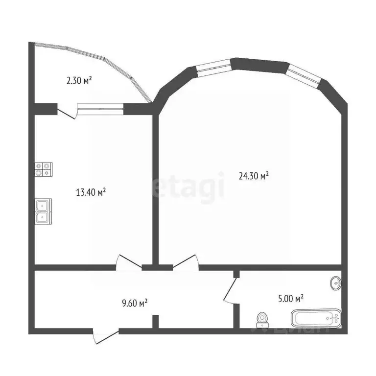 1-к кв. Тюменская область, Тюмень ул. Циолковского, 20А (52.3 м) - Фото 1